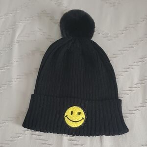 Joe Boxer Black Beanie with Winking Smiley Patch